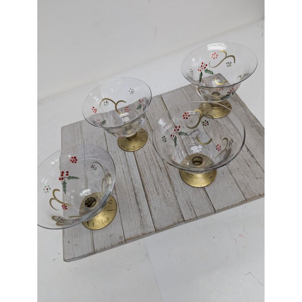 Pfaltzgraff Holiday Gold Hand Painted Glass Pedestal Dessert Bowls Set 4 Box - Picture 6 of 7